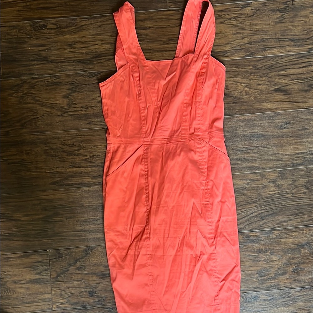 Bebe Orange Pink Strapless Cocktail Dress